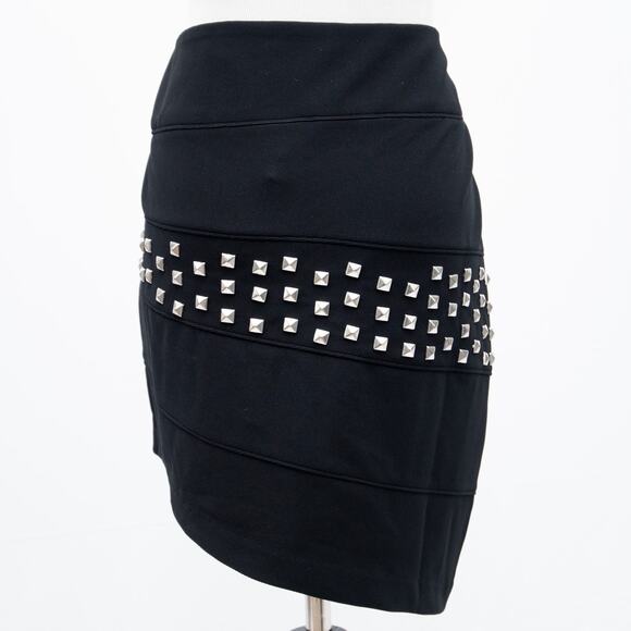 Affliction Black Studded Asymmetrical Mini Skirt Size 8 - Picture 3 of 8